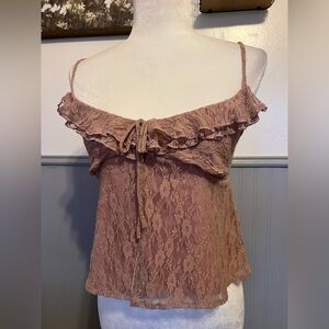 21 Saints lace split front top / Size: Medium /Y2K fashion / coquette / Romantic